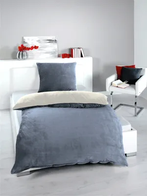 Produktbild von Bettwäsche Winter Flausch Cashmere Touch Uni Wende warm 2 teilig 135x200 mit RV Farbe Anthrazit / Creme