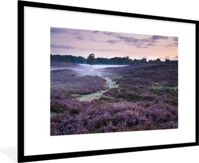 Produktbild von MuchoWow® Gerahmtes Poster Nebel im Heidekraut 90x60 cm - Poster mit Schwarzem Bilderrahmen Wandposter Rahmen Foto Bilder - Wanddekoration - Fotos
