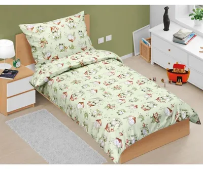 Obrázek produktu pro Bavlněné povlečení dětské junior - 140x200 cm. 70x90 -  zelená