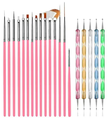 Produktbild von 20 Stück Nageldesign Pinsel - Nail Art pinselset - 15 Nail Art Pinsel und 5 Dotting Tools - Nagelmalerei Werkzeug - Für Gel Acryl Polygel - Anfänger