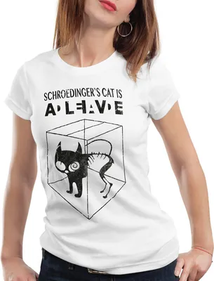 Produktbild von style3 Schroedingers Katze T-Shirt Damen, Farbe:Weiß, Größe:M