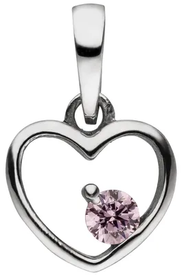Produktbild von Kinder Anhänger Herz aus 925 Silber mit Zirkonia pink Halsschmuck 8,6x8mm