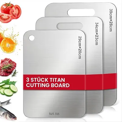 Obrázek produktu pro Sada 3 titanových krájecích prkének - nerezová ocel S316