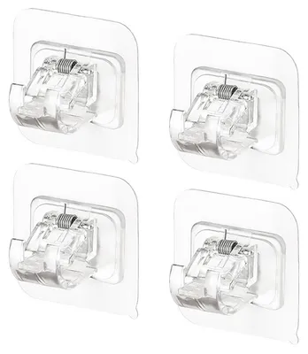 Produktbild von Gardinenstangenhalterung, selbstklebend, 4er-Set, transparent, für Küche und Bad.