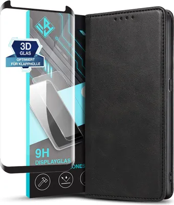Produktbild von Handyhülle für Samsung Galaxy S8 mit 9H Displayglas Kunstleder Flip Cover Hülle Handytasche Case Kartenfach Farbe: Schwarz