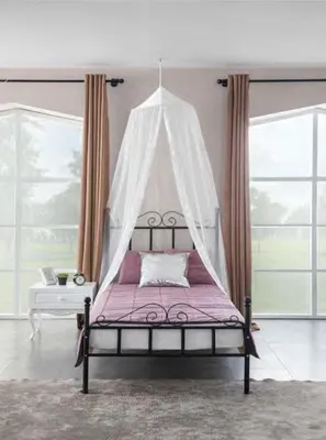 Produktbild von Himmelbett Metall Bett Schlafzimmer Set Nachttisch Weiß Möbel Schlafzimmer 2tlg