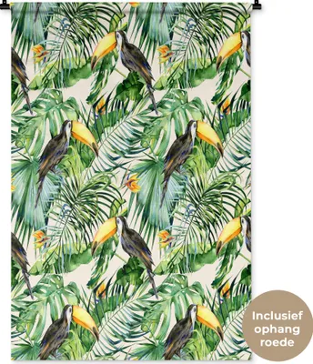 Produktbild von MuchoWow® Wandteppich Wandbehang Blumen - Vogel - Tukan 90x135 cm Tapisserie Dekoration Wandtuch - Baumwolle - Wandskulptur