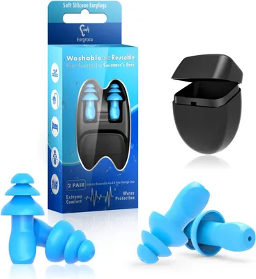 Produktbild von Schwimmstöpsel, 2 Paar Wasserdichte Wiederverwendbare Geräuschreduzierende Ohrstöpsel, Blau