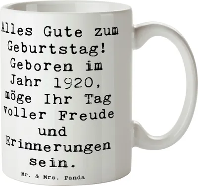 Produktbild von Mr. & Mrs. Panda haferl Spruch 1920 Geburtstag - Weiß - Geschenk, Geburtstagsgeschenk, Becher, cappuccinotasse, Kaffeebecher, Feier, handgefertigtes, Happy Birthday