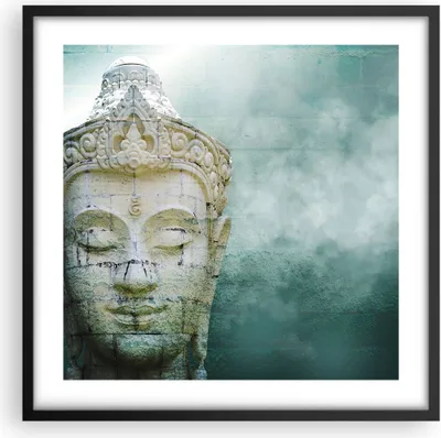 Produktbild von Gerahmtes Poster - Schwarzer Rahmen - Buddha Grafik Türkis - 50x50 cm - Wand Bild - Wanddeko - Wandbilder - Kunstposter - Wandposter - Bilderrahmen - Bilder - Kunstdruck - Wandbild - P2BAC50x50-4342