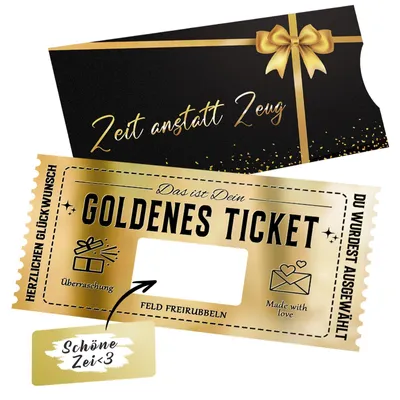 Imagen del producto de Vale promocional con "boleto dorado", para rellenar, con sobre tipo "rasca y gana", 1 unidad, ideal para regalos de cumpleaños