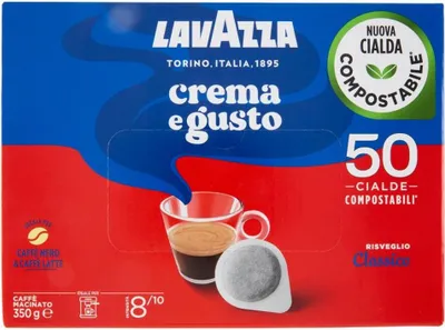Produktbild von Lavazza Crema e Gusto Cialde E.S.E. 44 mm – 2×50=100 Pads, kompostierbar, Intensität 8/10, klassischer Espresso, kompatibel mit ESE-Padmaschinen + Italian Gourmet polpa