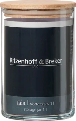 Produktbild von Ritzenhoff & Breker Vorratsglas "FAIA", rund, 1,0 l aus Glas, zylindrisch, Buchenholzdeckel mit Silikon - 3 Stück (815429)