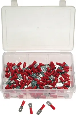 Image de 100 x cosses de câble Assortiment de cosses à sertir TYPE FICHE PLATE ROUGE 0,5-1,5 mm²