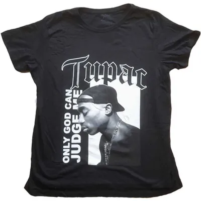 Produktbild von Tupac Damen T-Shirt: Nur Gott Text, Medium, Schwarz