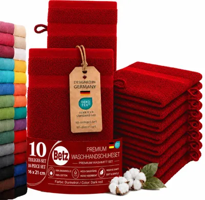 Produktbild von Betz 10 Stück Waschhandschuhe 16x21 cm PREMIUM 100% Baumwolle  Farbe: dunkelrot