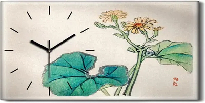 Produktbild von Dekor Leinwand Uhr Wandbilder 60x30 Malerei Asiatisch Blumen Blätter Kunst - schwarze Hände