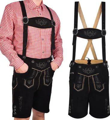 Produktbild von kurze Trachtenhose Herren Antik Deluxe Lederhose kurz mit Hosenträger, Größe: 48 Farbe: Schwarz