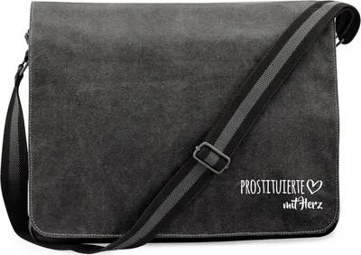 Produktbild von Huuraa Umhängetasche Prostituierte mit Herz 14 Liter Black Canvas Laptoptasche Geschenkidee