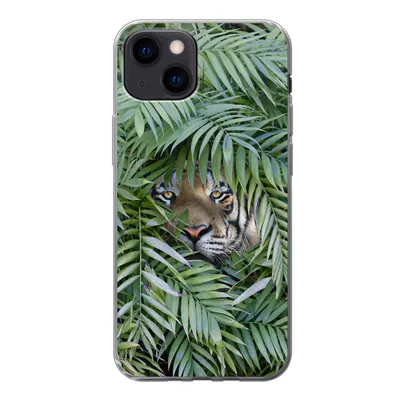 Produktbild von MuchoWow® Handyhülle Schutzhülle Hülle für iPhone 13 mini Tiger - Blätter - Farn Silikon Softcase Handy Hülle - Softcase