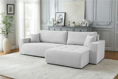 Produktbild von Ecksofa Schlafsofa Sofa ARMARI in Stoff Wind Hellgrau Ottomane Links