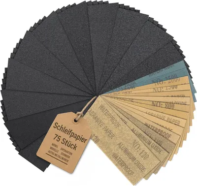 Produktbild von Schleifpapier Set 75 Stück, Nassschleifpapier 230 x 93 mm, Körnung 80-5000, Siliziumkarbid Sandpapier Fein für Auto Lack Holz Metall Glas, Nassschleifpapier Set für Polieren & Finishing