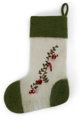 Filz-Weihnachtsstrumpf mit Girlande, handgefertigt, 100% Wolle