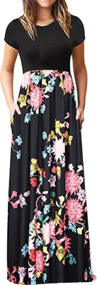 Produktbild von ASKSA Damen Kurzarm Sommer Casual Long Maxi Kleider mit Taschen (Rot,3XL)