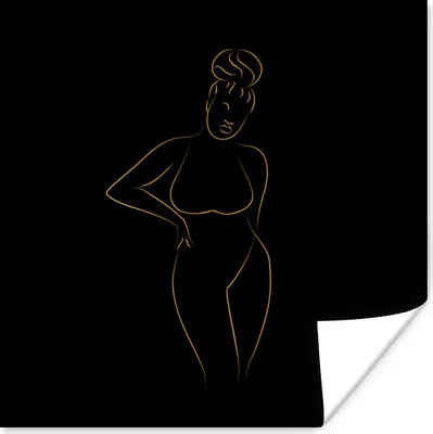 Produktbild von MuchoWow® Poster Frau - Schwarz - Gold - Strichzeichnung 50x50 cm - Wohnzimmerdekoration