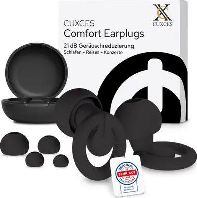 Produktbild von CUXCES Noise Cancelling Ohrstöpsel zum Schlafen, für Konzerte & Flugzeug | 4 Größen | Schwarz