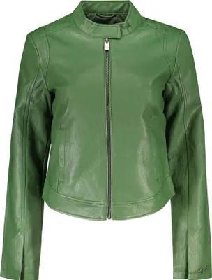 Image de Veste tendance pour femme, verte, avec poches et fermeture éclair - Look élégant