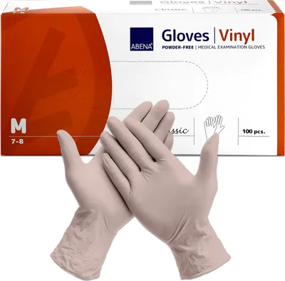 Obrázek produktu pro ABENA® Classic vinylové rukavice na jedno použití, průhledné, krabička = 100 kusů, velikost M, bezdotykové vyšetřovací rukavice