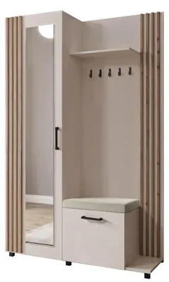 Produktbild von Margaret Hadas24 Garderobe NELI mit Lamellen und Spiegel, Garderobenset mit Sitzbank und Schuhschrank für Flur, (kaschmir, artisan) rechts