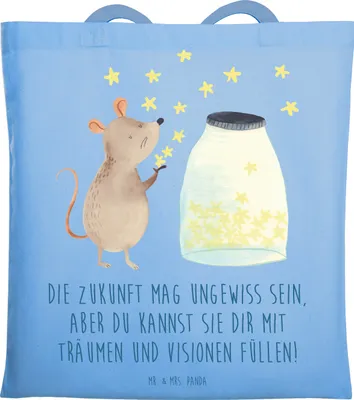 Produktbild von Mr. & Mrs. Panda Tote Bag Zukunftsplanung Ungewissheit annehmen - Sky Blue - Geschenk, Inspiration, Jutetasche, Einkaufstasche, Vertrauem, Abenteuer, Freude, totebag
