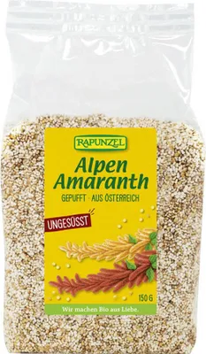 Produktbild von Rapunzel Alpen-Amaranth gepufft 150 g, Amaranth-Mehl, 150 g, Österreich, 371 kcal, 1565 kJ, 4,9 g