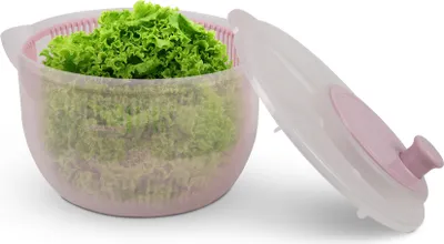 Immagine prodotto di Centrifuga per insalata rosa (2,7 L, Ø 20 cm), senza BPA, asciugatrice per insalata 3 in 1 con manovella 3D, colino e ciotola, centrifuga per insalata, in plastica, facile e veloce