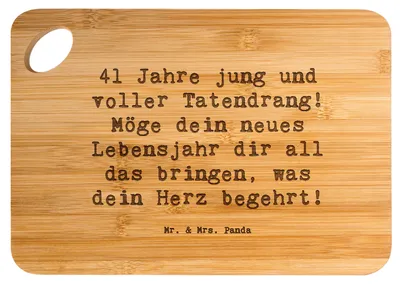Produktbild von Mr. & Mrs. Panda Schneidebrett Spruch 41. Geburtstag Tatendrang - Transparent - Geschenk, brotbrett, Frühstücksbrettchen, Holzbrett, Hackbrett, Geburtstagsfeier, 41 Jahre
