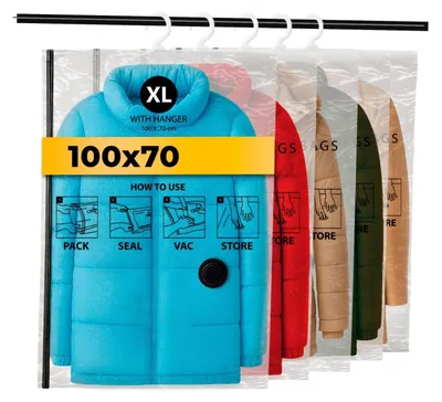 Produktbild von Hängende Vakuumbeutel für Kleidung 5 Stück XL 100x70cm mit Haken