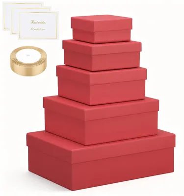 Image de Coffret de 5 boîtes cadeaux rouges avec couvercle