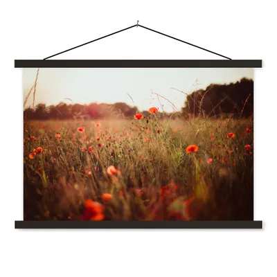 Produktbild von MuchoWow® Textilposter Sonnenuntergang - Blumen - Rot 60x40 cm mit schwarzem Rahmen - Hölzernes