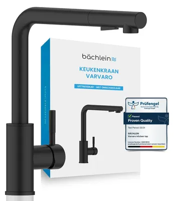 Küchenarmatur 360° drehbar, matt schwarz, Edelstahl, ausziehbare Brause