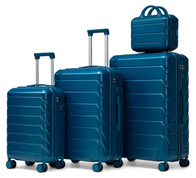 Produktbild von Koffer-Set Hartschalenkoffer 4-teilig Reisekoffer Set ABS mit 360° Rollen | Handgepäck 19" & Kosmetikkoffer 14", Große Reisetrolleys 24" 28", Schwarz