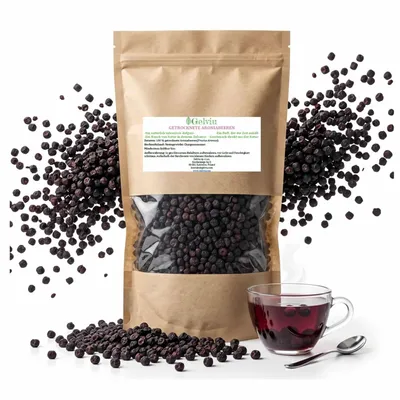 Produktbild von Aroniabeeren getrocknet 500 g – Apfelbeeren ohne Zuckerzusatz und Zusätze – für Müsli, Tee und Snacks