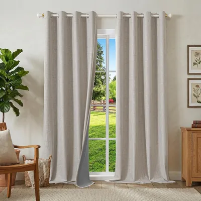 Immagine prodotto di Solidchoice - Set di 2 tende oscuranti al 100%, con passanti, grigio/bianco, termiche, 245 x 140 cm