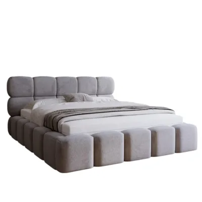 Obrázek produktu pro Čalouněná manželská postel ADIDAR Verso 180x200 cm s úložným prostorem a kovovým roštem, světle šedá