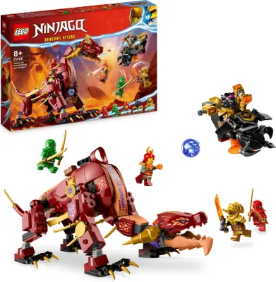 Produktbild von LEGO NINJAGO Wyldfires Lavadrache Fabelwesen verwandlungsfähiges Spielzeug, Drachen-Serie Set mit einer Drachenfigur und Kai & Lloyd Minifiguren 71793