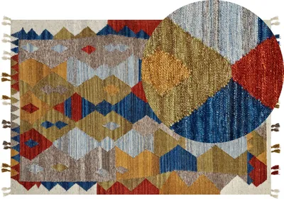 Produktbild von BELIANI Kelim-Teppich Mehrfarbig Wolle und Baumwolle 200 x 300 cm mit Quasten Geometrischem Muster Patchwork Handgewebt Boho Fußbodenheizung Geeignet
