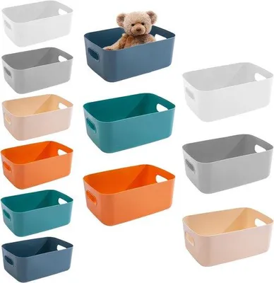 Produktbild von Famanu Aufbewahrungskörbe Kunststoff mit Griff - Set von 12, 6 Farben und 2 Größen