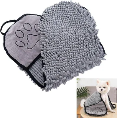 Productafbeelding van Extra absorberende microvezel handdoek voor honden, grijs - geschikt voor honden en katten