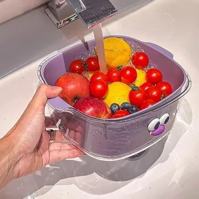 Produktbild von Küchensieb-Schüssel-Set für Obst, Nudeln und Reis, 2-in-1-Abtropfschüssel mit doppelschichtigem Siebkorb